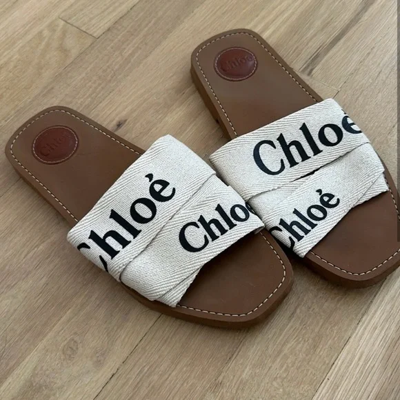Chloé Brown and Cream Slide Sandals - Picture 1 of 5